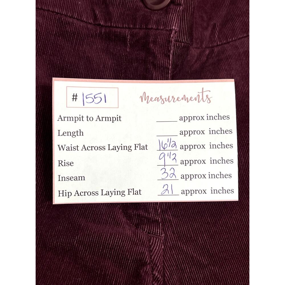 Tommy Hilfiger Dark Burgundy Maroon Wide Leg Corduroy Low Waisted Pants Size 8 - Picture 9 of 9